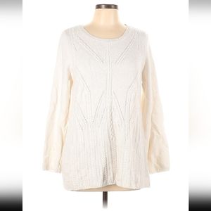 Liz Claiborne Ivory 55% cotton Sweater Size L Cable Knit Cozy PullOver CrewNeck